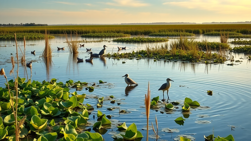 nature-based solutions for societal challenge: restored wetland with birds and native flora