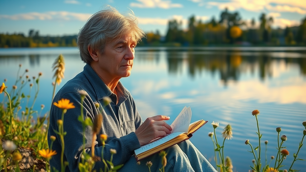 Mindful journaling by a tranquil lake: Mindfulness in natural settings