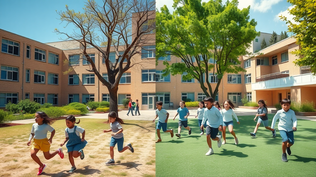schoolyard transformation, environmental psychology, before and after, naturalized play space