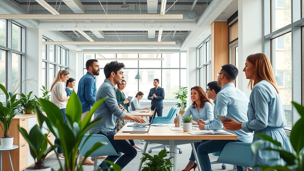 environmental design, modern office, teamwork natural light, environmental psychology