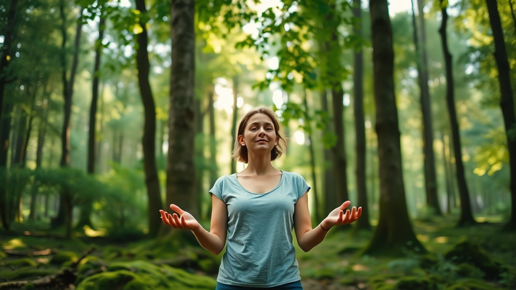 forest bathing practices serene mindful woman in lush green forest landscape